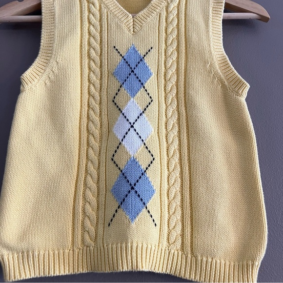 Janie and Jack Boys Sweater Vest Argyle Cable Spring Soiree Yellow Blue Sz 6 - Picture 4 of 7